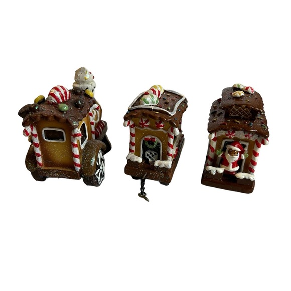 Gingerbread Train Christmas Decor 3 Piece Candy Cane Santa Vintage Holiday Decor - Picture 8 of 8